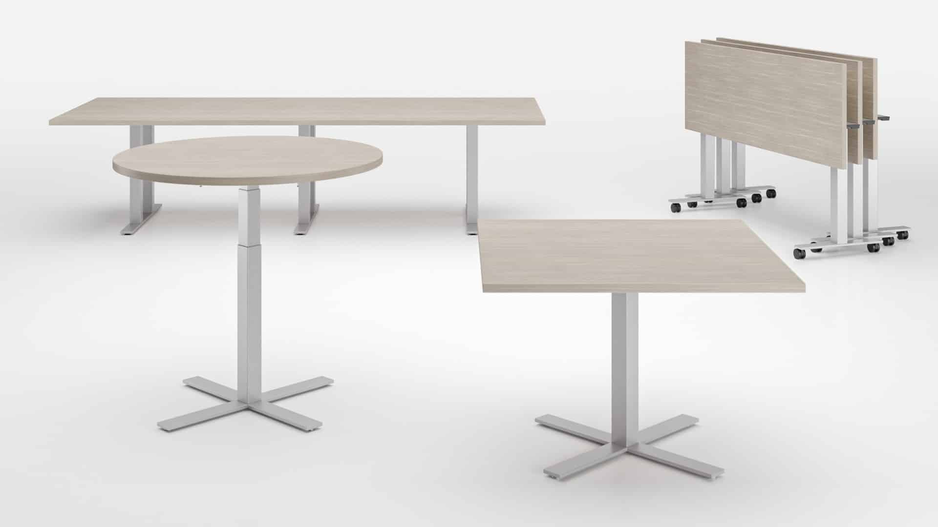 Empire, height adjustable tables, round, square and rectangular