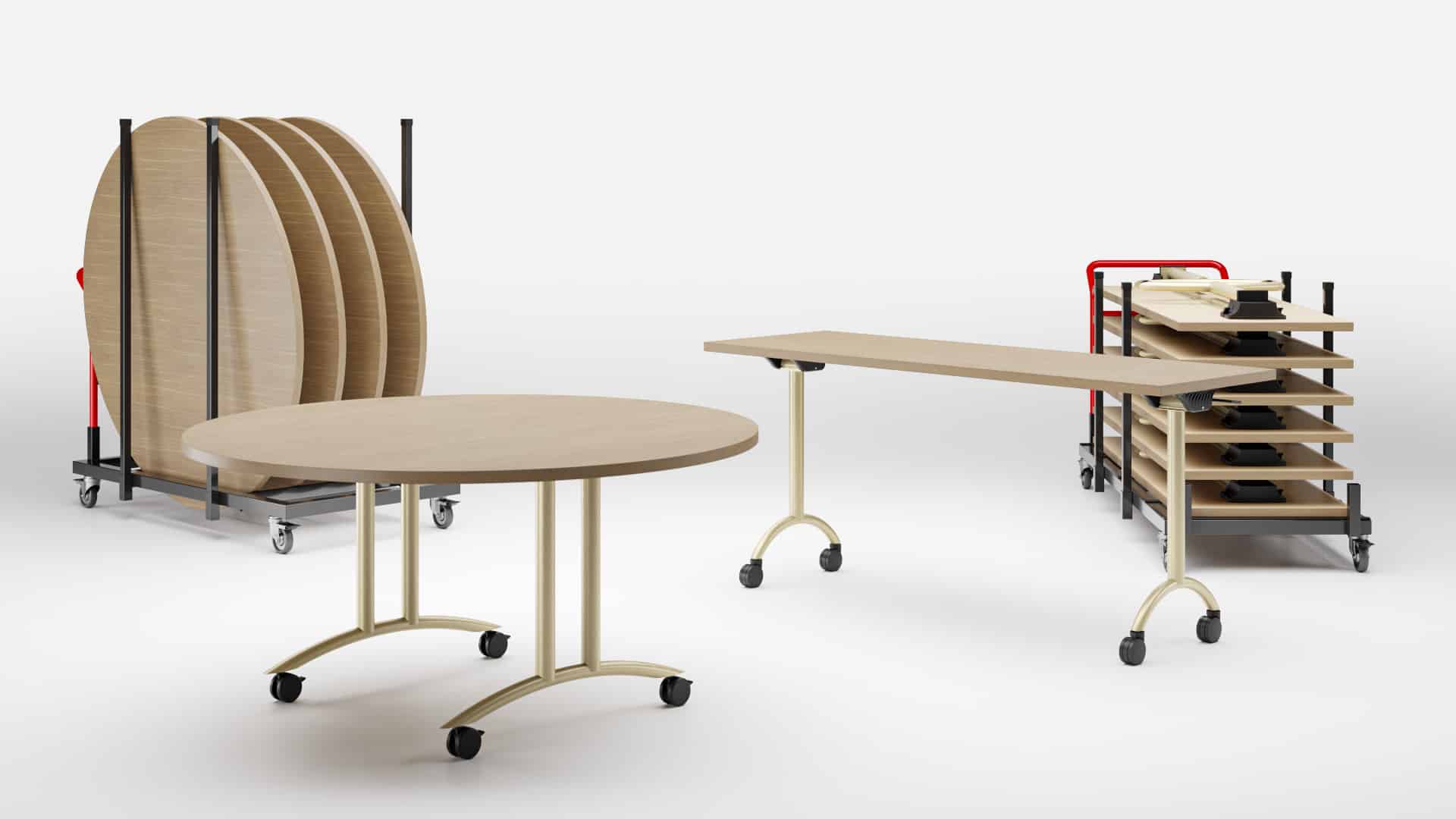 Gateway folding tables, round and long rectangular